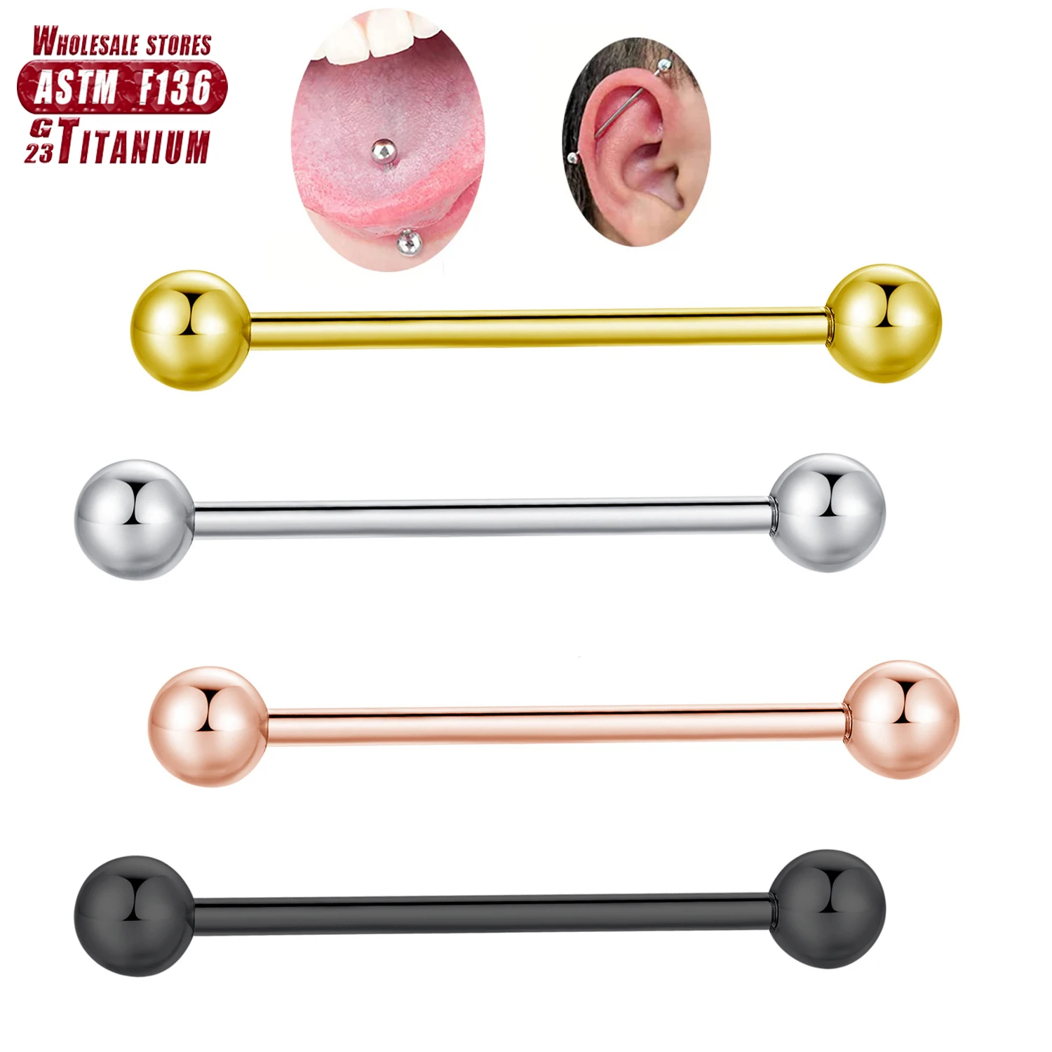 Tongue Barbell Straight - ASTM F136 Титановые промышленные шарики для