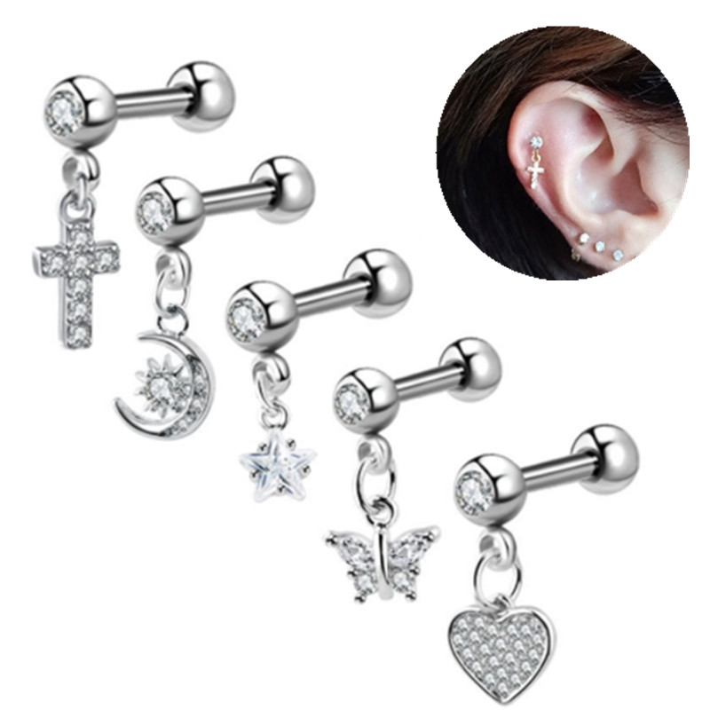 Body Jewelry Surgical Steel - Серьга-гвоздик в виде Луны и хряща