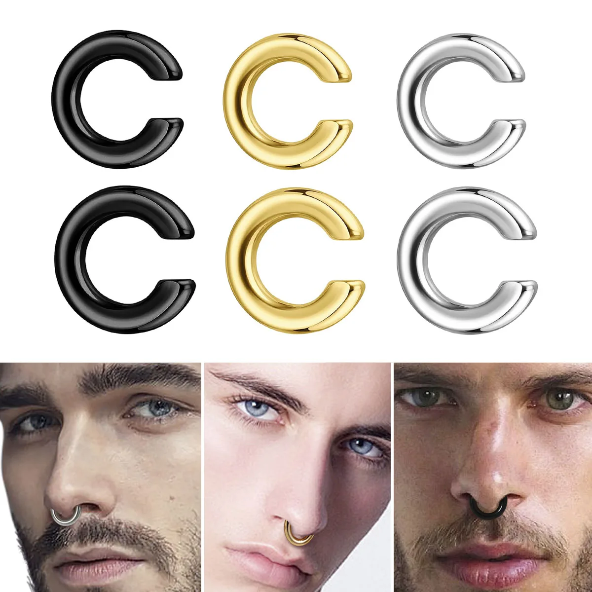 Body Jewelry Ear Piercing - 1 шт. Имитация пирсинга: C-образное кольцо