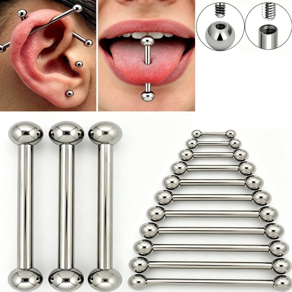 Титановые прямые штанги 14G 16 – обзор и цена Tongue Barbell Straight